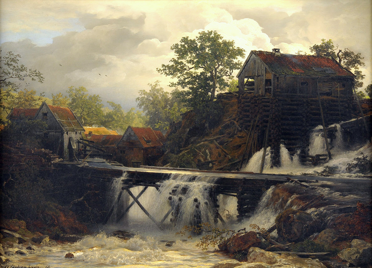 Andreas Achenbach Mill in the Forest at a Falling Mountain Water 1868 Fine Art Print