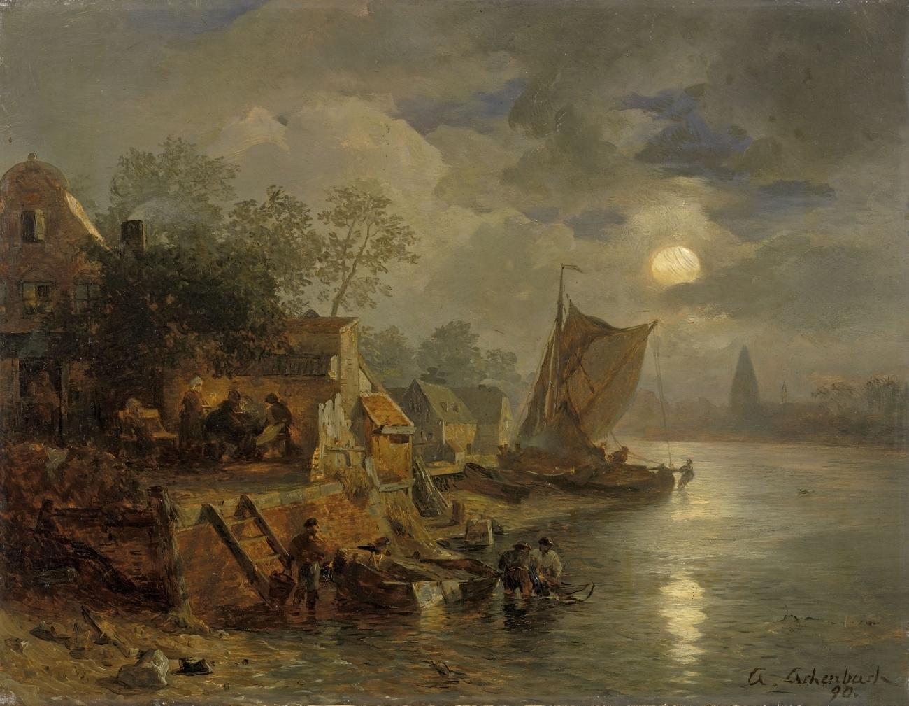 Andreas Achenbach Nocturnal Coastal Landscape with Fishermen 1890 Fine Art Print