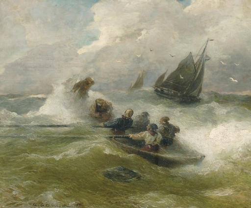 Andreas Achenbach Rowing on Rough Seas 1903 Fine Art Print
