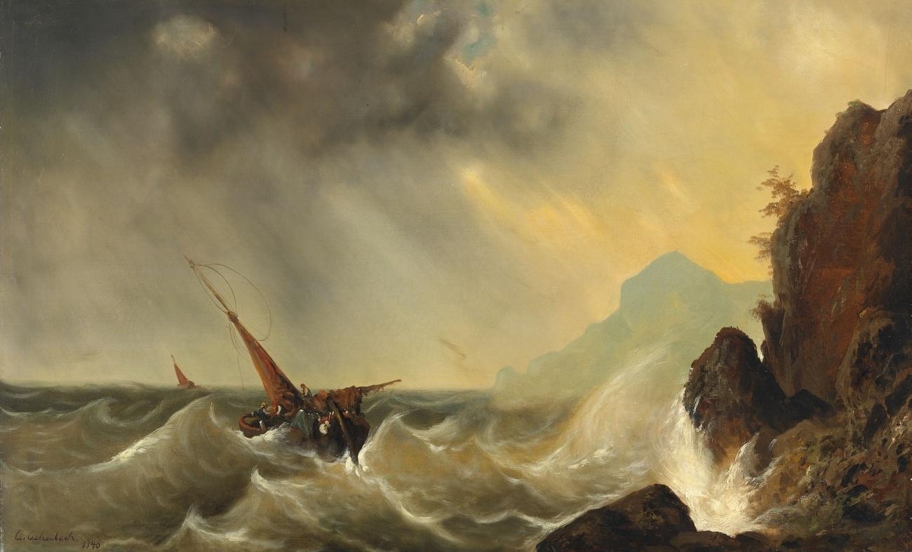 Andreas Achenbach Ship in Stormy Seas 1840 Fine Art Print