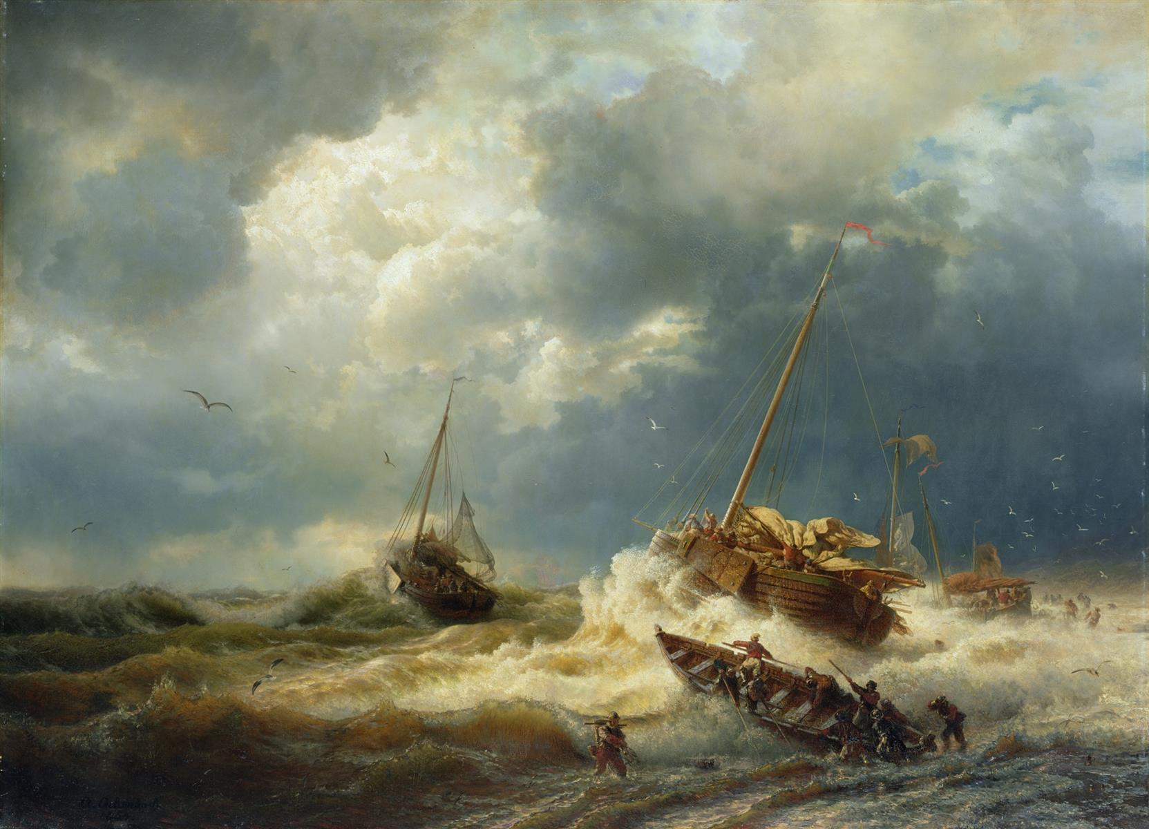 Andreas Achenbach Ships In A Storm On The Dutch Coast 1854 Fine Art Print