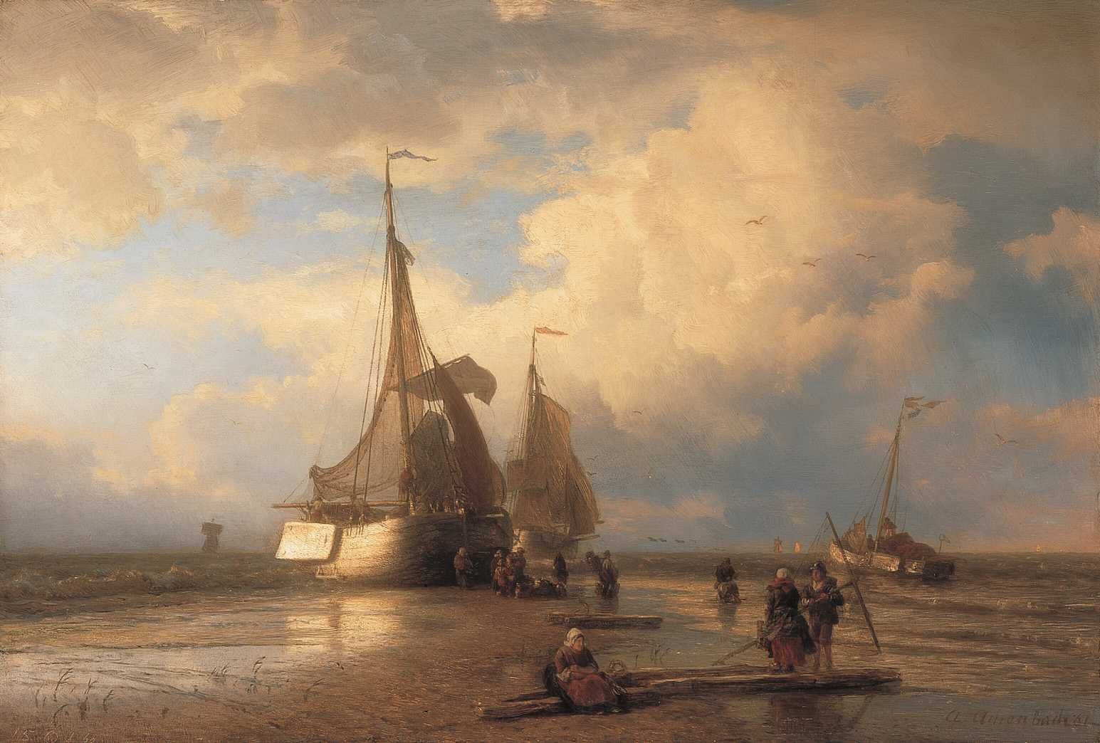 Andreas Achenbach Beach Picture with Fishermen 1900 Fine Art Print