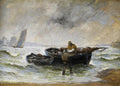 Andreas Achenbach Two Fishermen Unloading a Boat with Furled Sails 1895 Fine Art Print