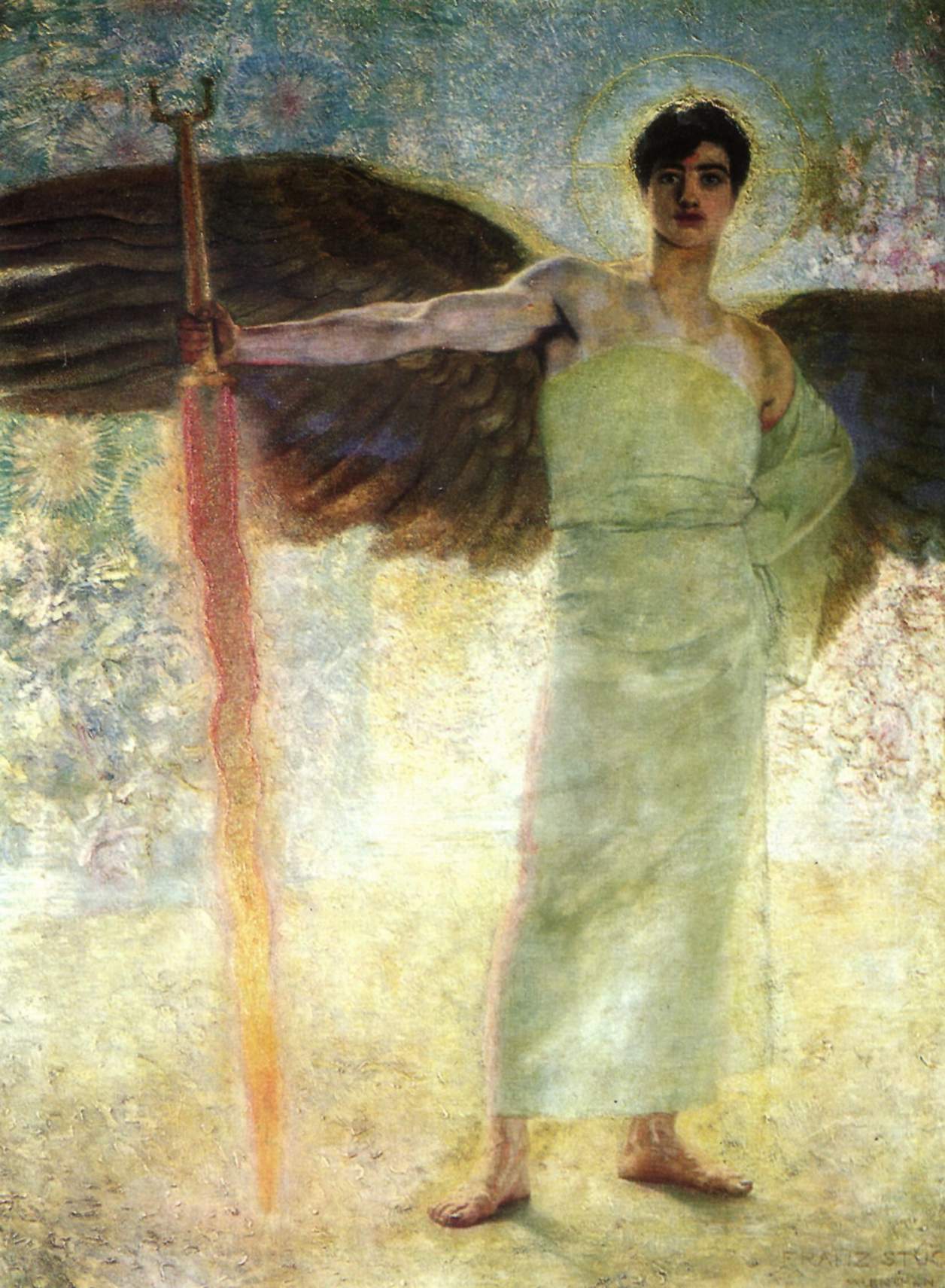 Franz Stuck Angel with the Flaming Sword 1889 Fine Art Print