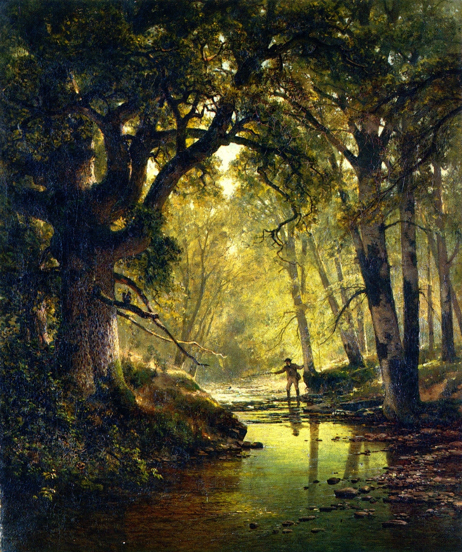 Thomas Hill Angler in a Forest Interior 1874 Fine Art Print