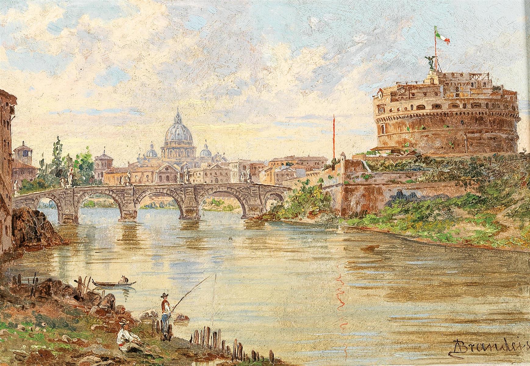 Antonietta Brandeis A View of Rome with Castel Sant’Angelo, Ponte Sant’Angelo and St Peter’s Basilica in the Background 1926 Fine Art Print