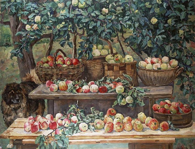 Pyotr Konchalovsky Apples and a Dog-Keeper 1939 Fine Art Print