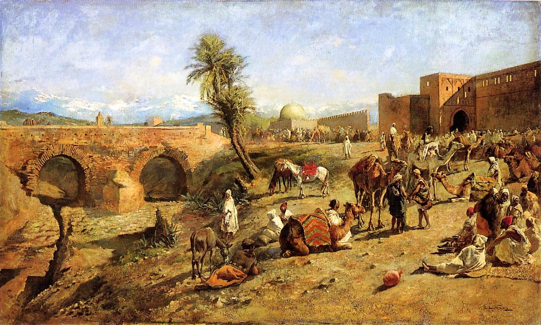 Edwin Lord Weeks Arrival of a Caravan Outside The City of Morocco 1882 Fine Art Print