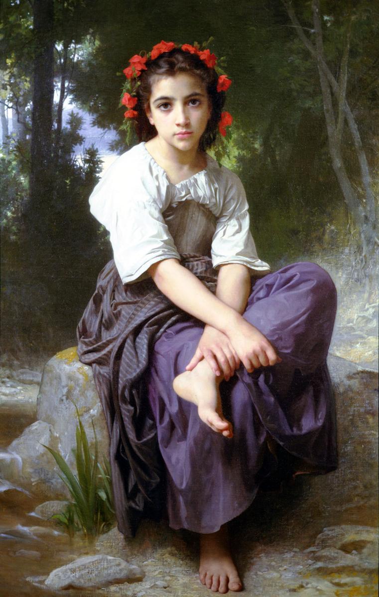 William-Adolphe Bouguereau At the Edge of the Brook 1875 Fine Art Print