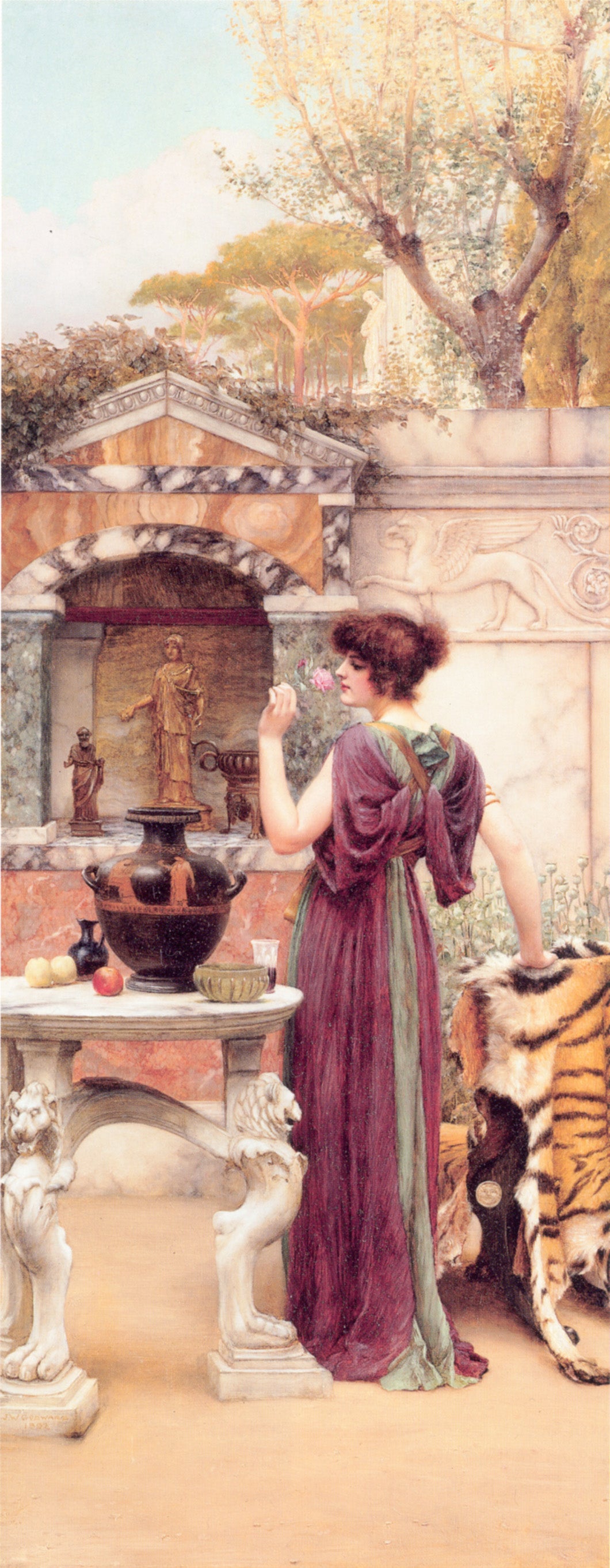 John William Godward At the Garden Shrine, Pompeii 1892 Fine Art Print