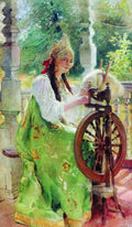 Konstantin Makovsky At the Spinning-Wheel 1890 Fine Art Print