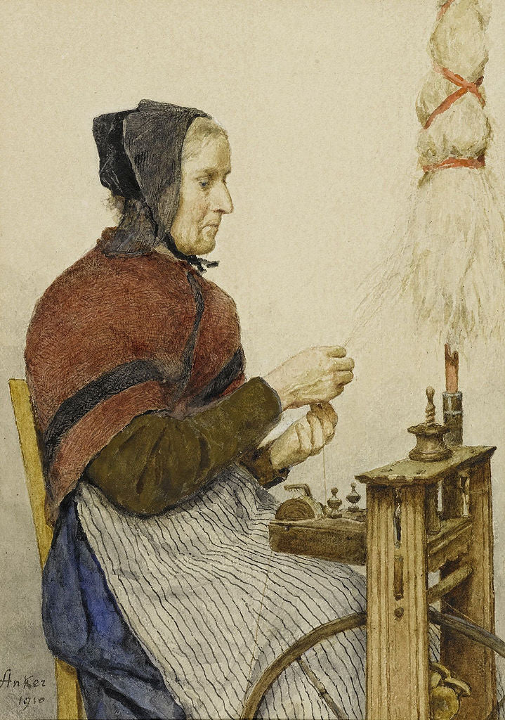 Albrecht Anker Farmer's wife at the spinning wheel 1910 Fine Art Print