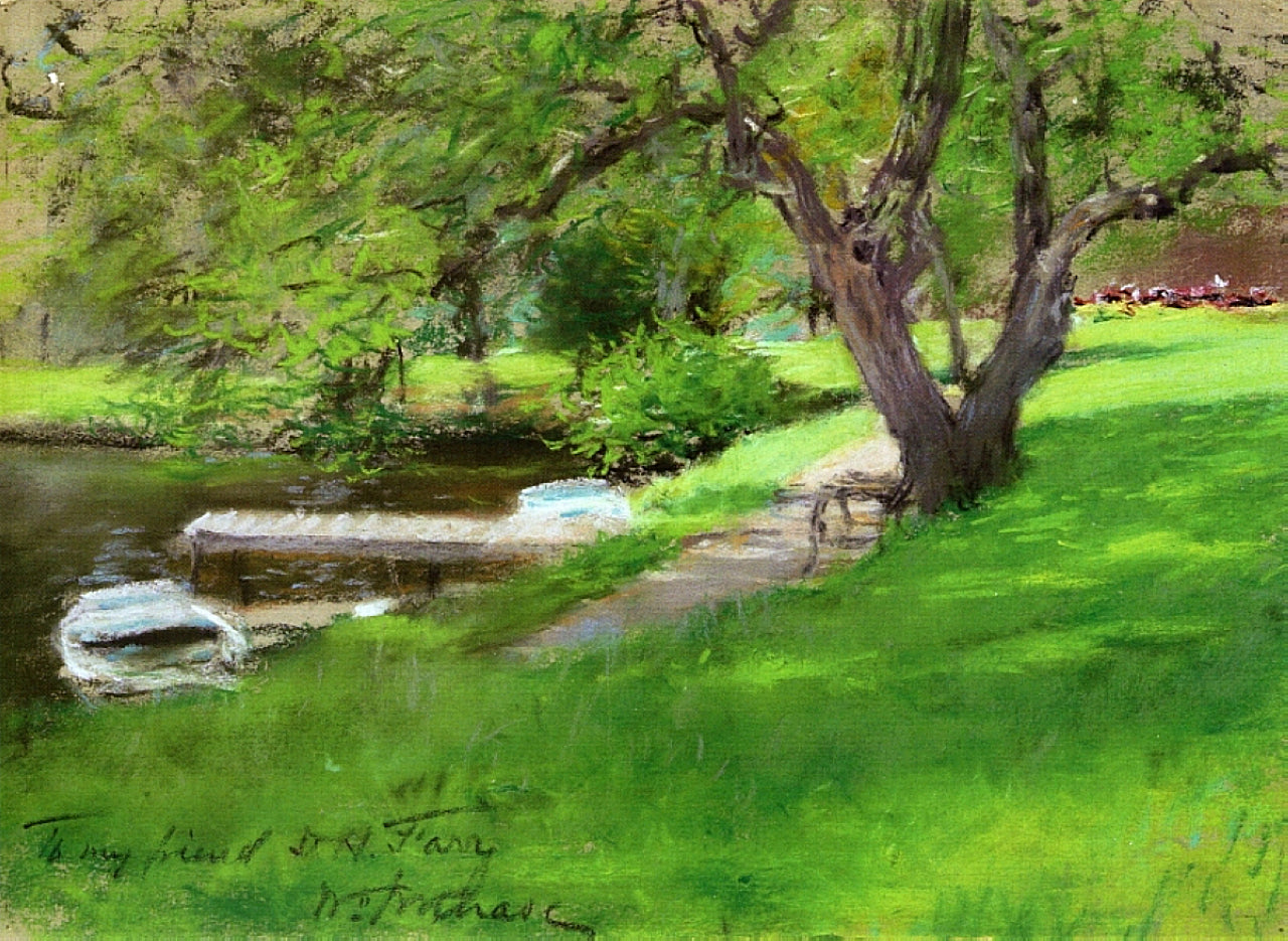 William Merritt Chase Bank of a Lake in Central Park 1890 Fine Art Print
