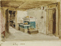 Albrecht Anker Farmhouse Parlor with a Green Oven 1883 Fine Art Print
