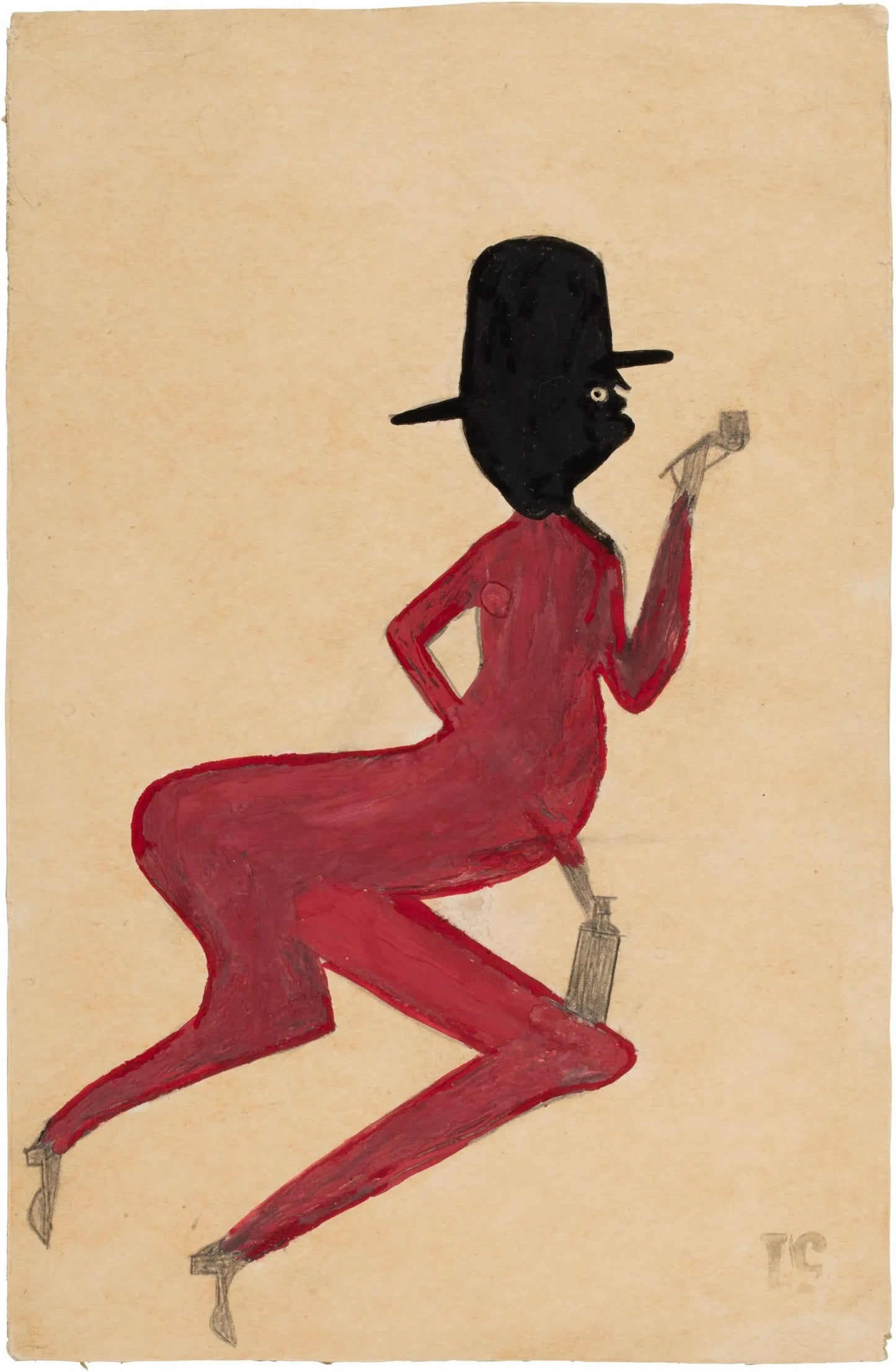 {{ product_title }} Fine Art Print | {{ product_vendor }} Jakero77 Bill Traylor Red Man in Black Hat Smoking Pipe 1939-42 Fine Art Print Art Print  Jakero77