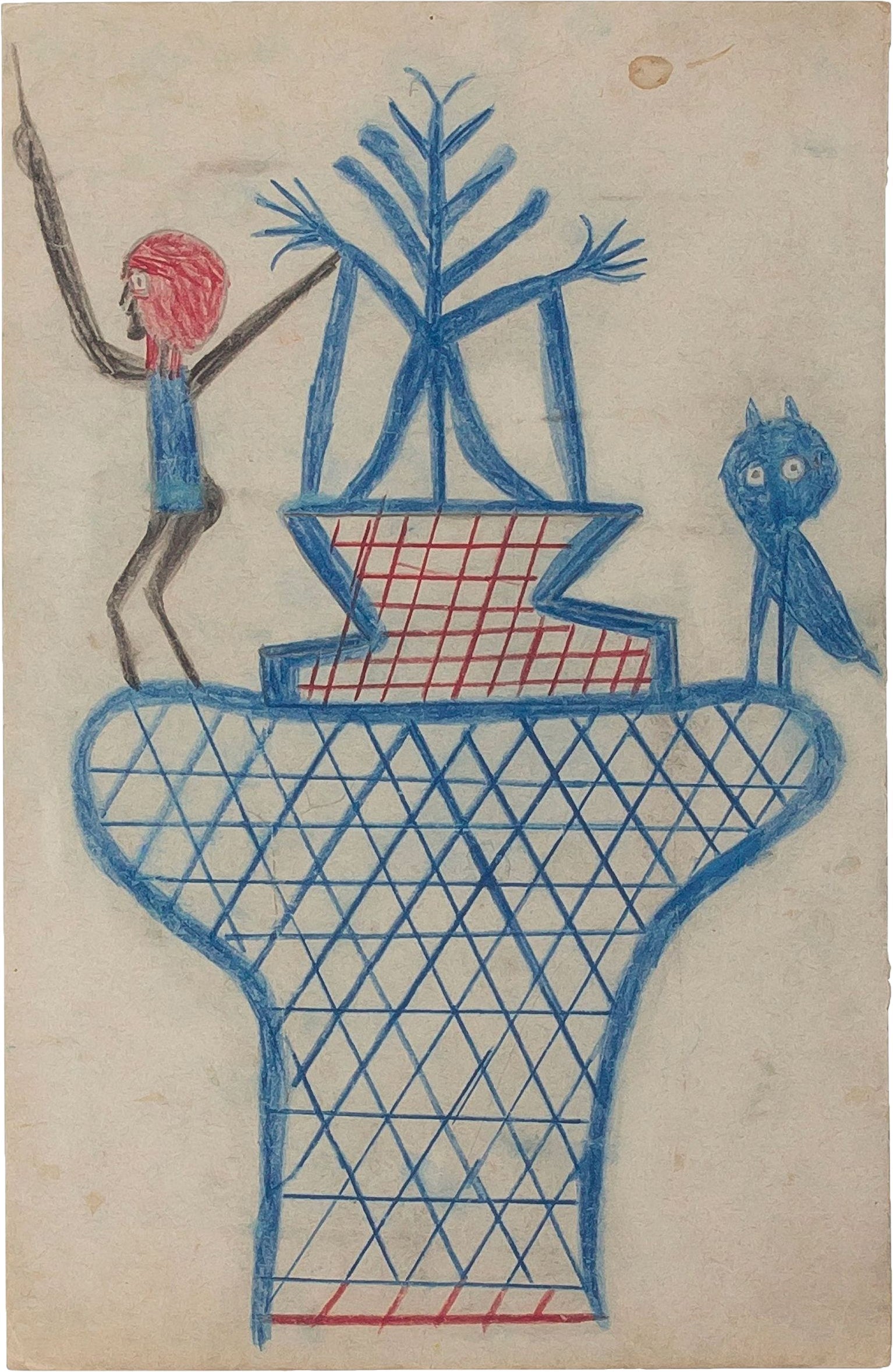 {{ product_title }} Fine Art Print | {{ product_vendor }} Jakero77 Bill Traylor Untitled Basket Man and Owl circa 1939 Fine Art Print Art Print  Jakero77