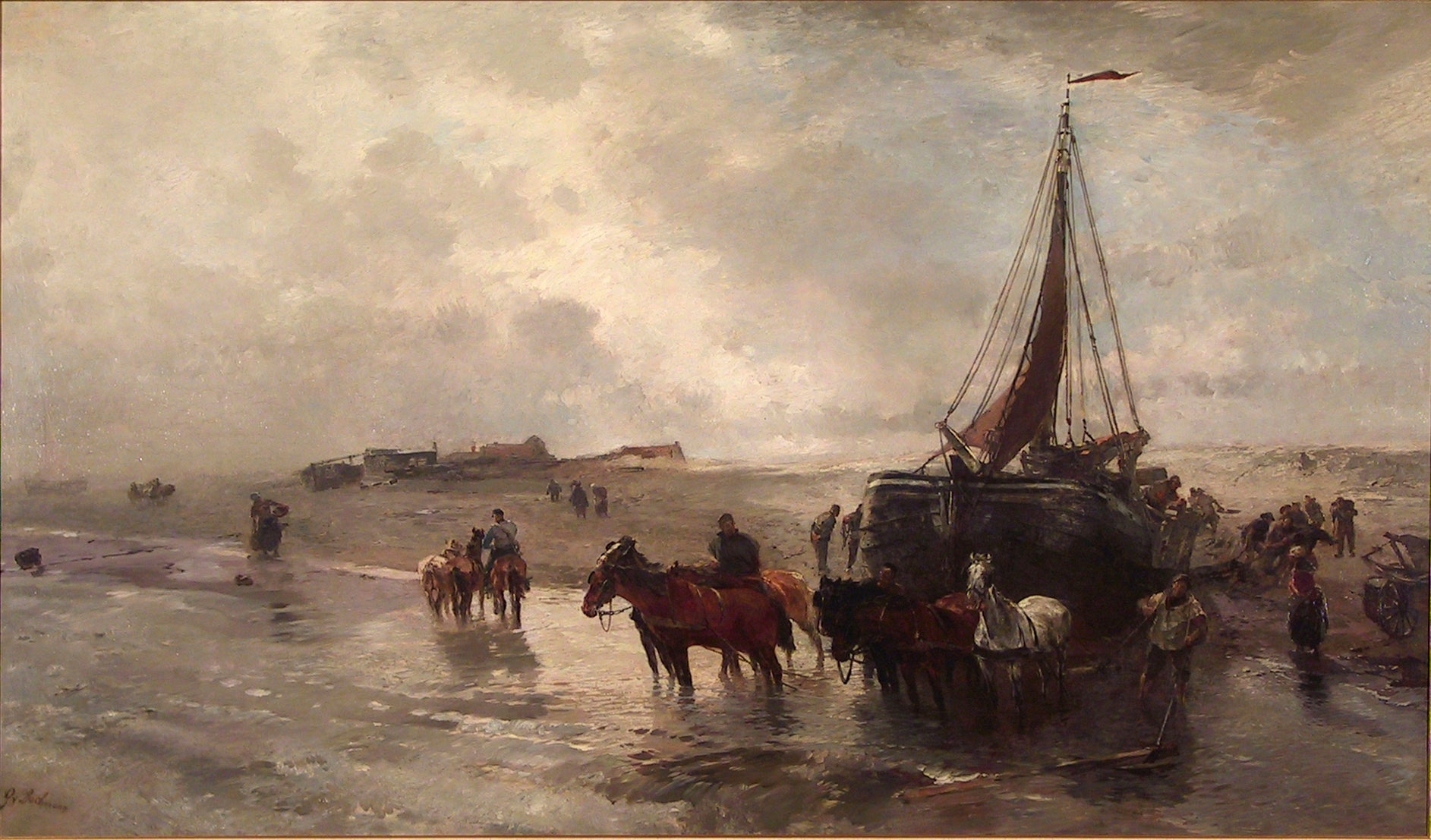 Oswald Achenbach Launching a Fisher Boat in Holland 1888 Fine Art Print