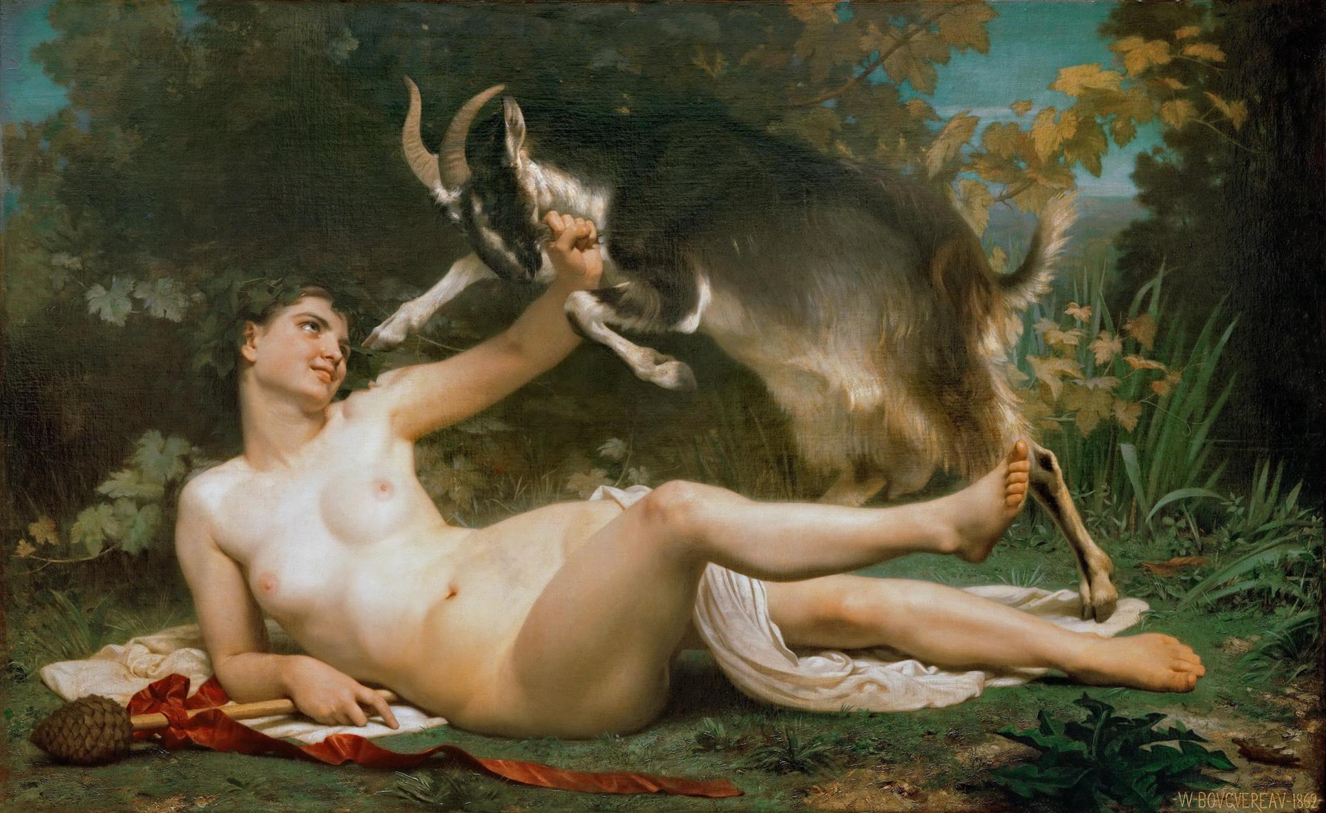 William-Adolphe Bouguereau Bacchante playing with a goat 1862 Fine Art Print