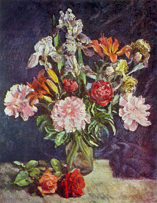 Ilya Mashkov Bouquet of Flowers. Peonies, Irises, Lilies 1942 Fine Art Print