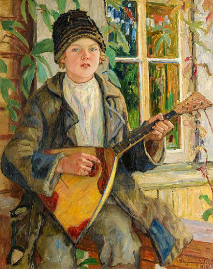 Nikolay Bogdanov Belsky Boy with Balalaika 1930 Fine Art Print