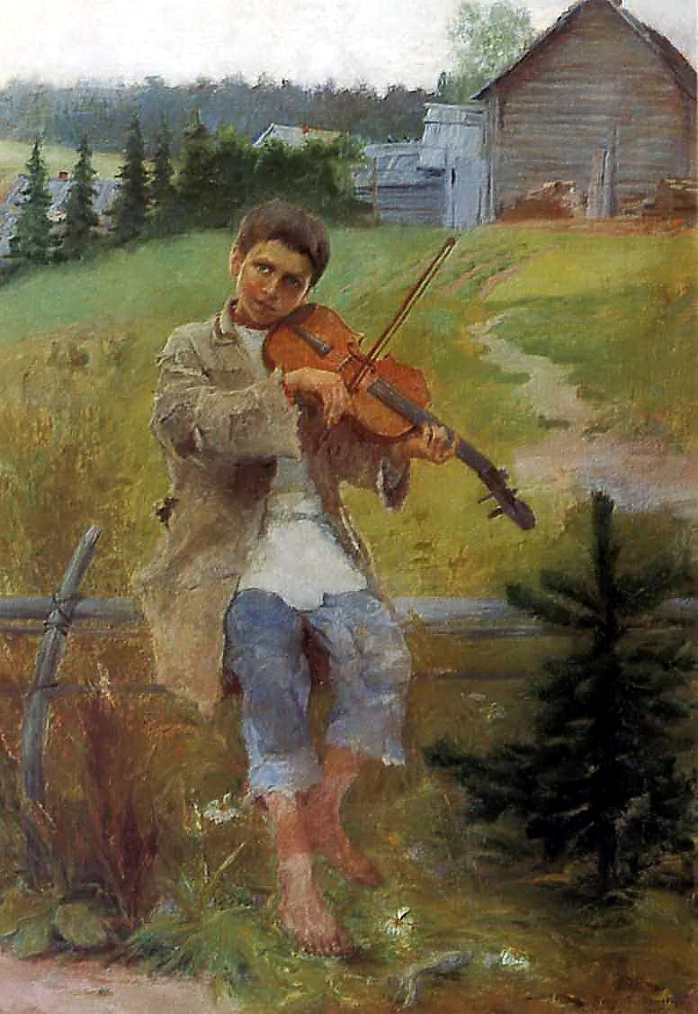 Nikolay Bogdanov Belsky Boy with Violin 1897 Fine Art Print