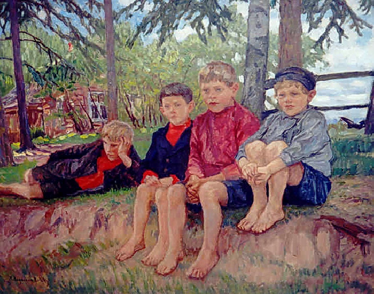 Nikolay Bogdanov Belsky Boys 1910 Fine Art Print