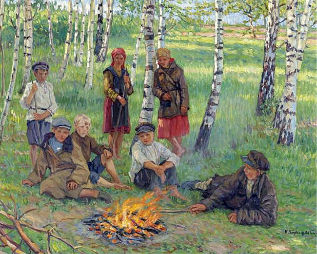 Nikolay Bogdanov Belsky By the Campfire 1935 Fine Art Print