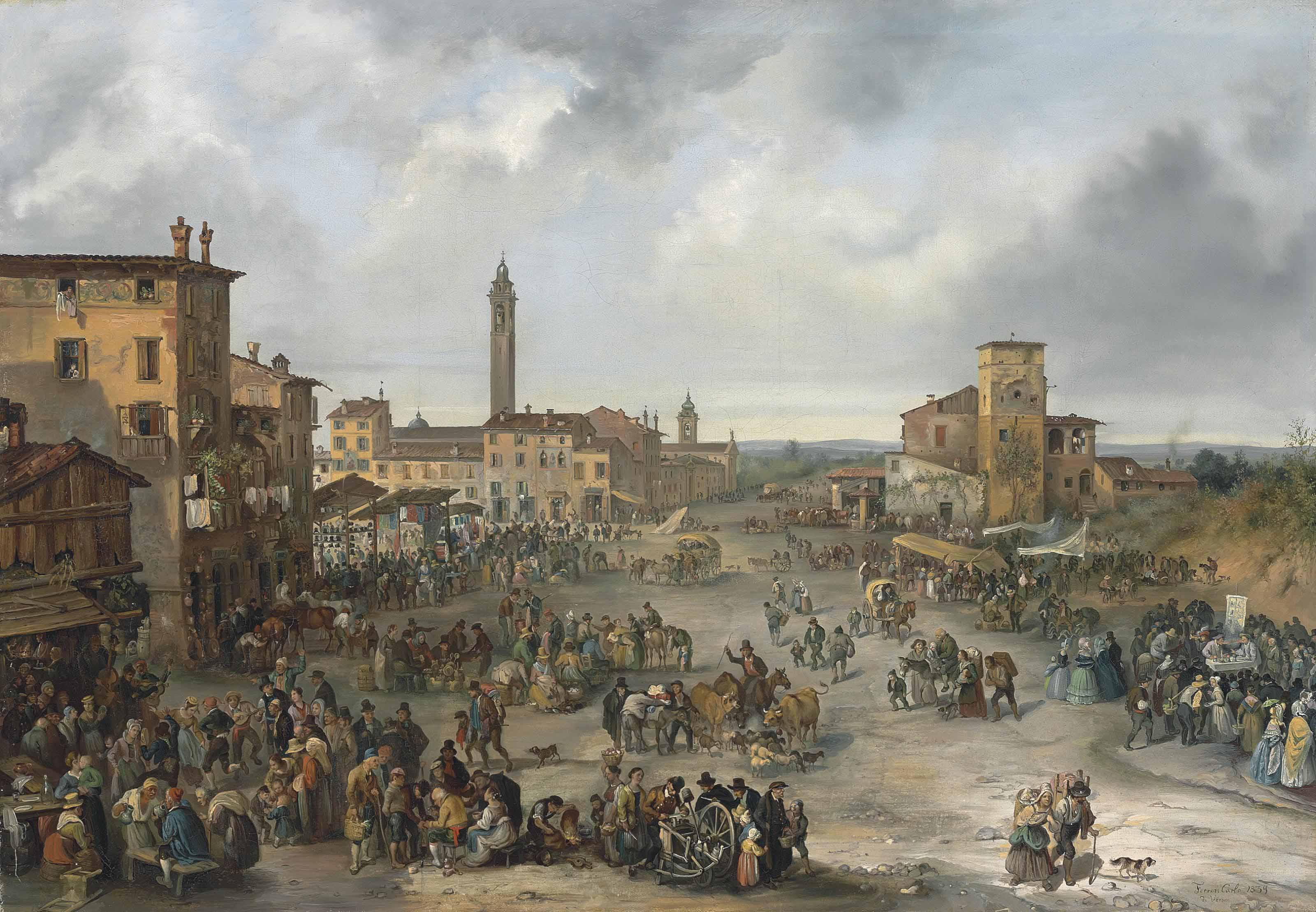{{ product_title }} Fine Art Print | {{ product_vendor }} Jakero77 Carlo Ferrari Market Scene Fair of Sant Alessandro 1839 Fine Art Print Art Print  Jakero77