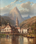 Charles Ephrasie Kuwasseg - Alpine Village Landscape (1870) Art Print Fine Art Print | Jakero77