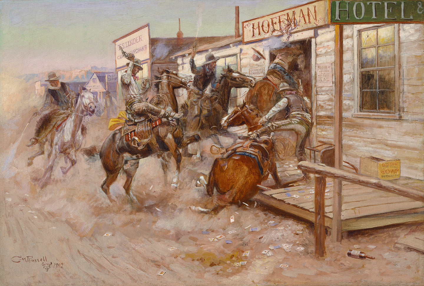 {{ product_title }} Fine Art Print | {{ product_vendor }} Jakero77 Charles Marion Russell In Without Knocking 1909 Old West Town Saloon Hotel Fine Art Print Art Print  Jakero77