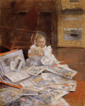 William Merritt Chase Child with Prints 1880-1884 Fine Art Print