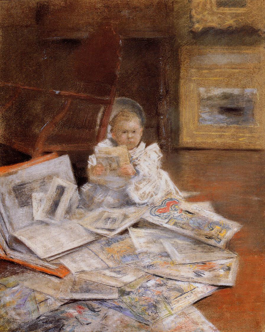 William Merritt Chase Child with Prints 1880-1884 Fine Art Print