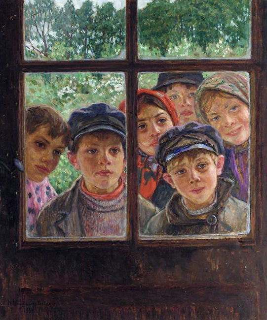 Nikolay Bogdanov Belsky Children at the Window 1910 Fine Art Print