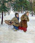 Nikolay Bogdanov Belsky Children Carrying the Wood in the Snow, Winter 1941 Fine Art Print