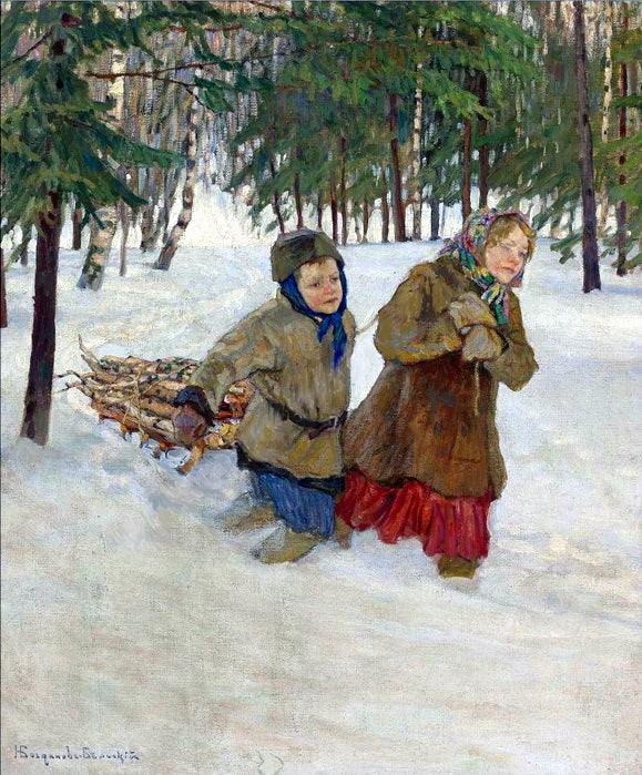 Nikolay Bogdanov Belsky Children Carrying the Wood in the Snow, Winter 1941 Fine Art Print