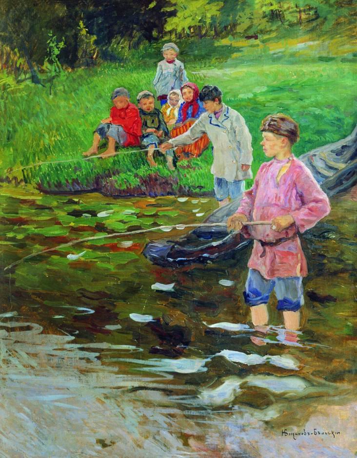 Nikolay Bogdanov Belsky Children-Fishermen 1941 Fine Art Print