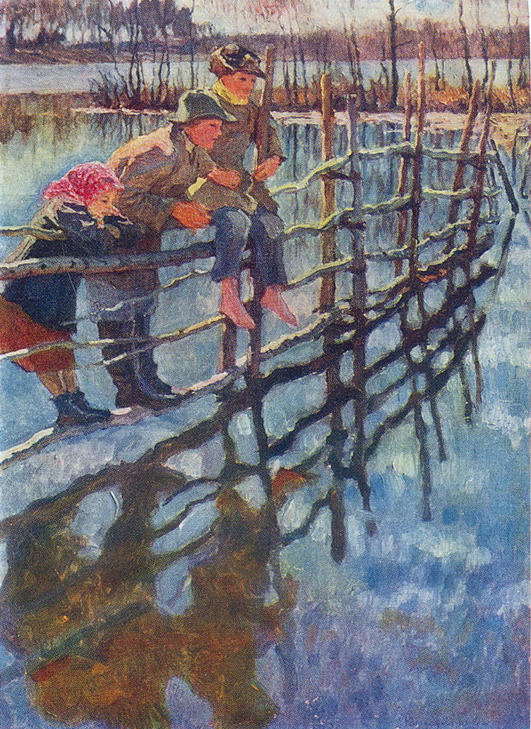 Nikolay Bogdanov Belsky Children on a Fence 1941 Fine Art Print