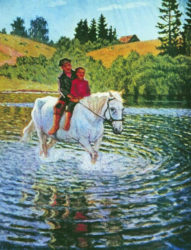Nikolay Bogdanov Belsky Children on a Horse 1930 Fine Art Print