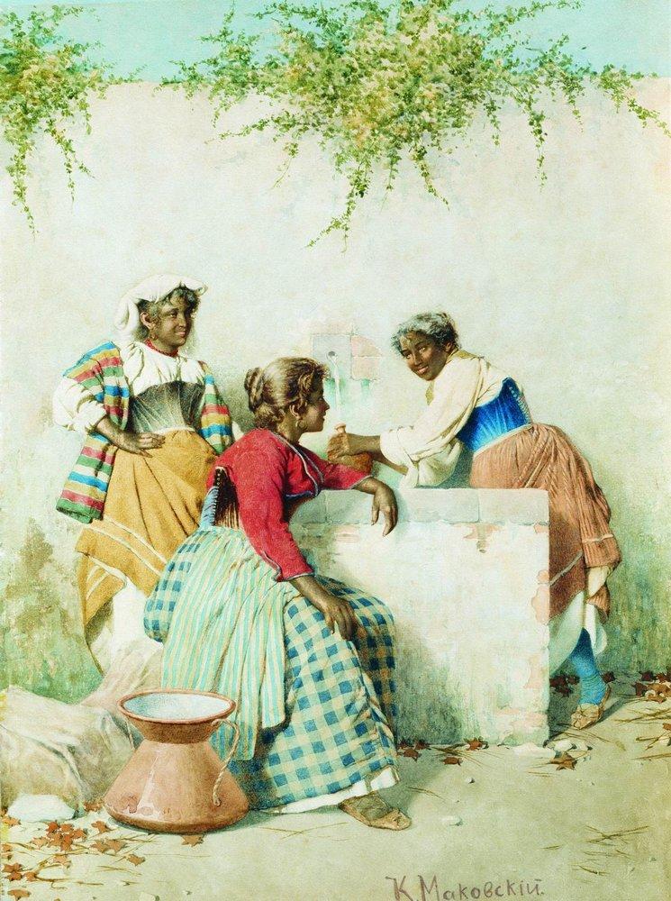 Konstantin Makovsky Conversation near the Spring 1905 Fine Art Print