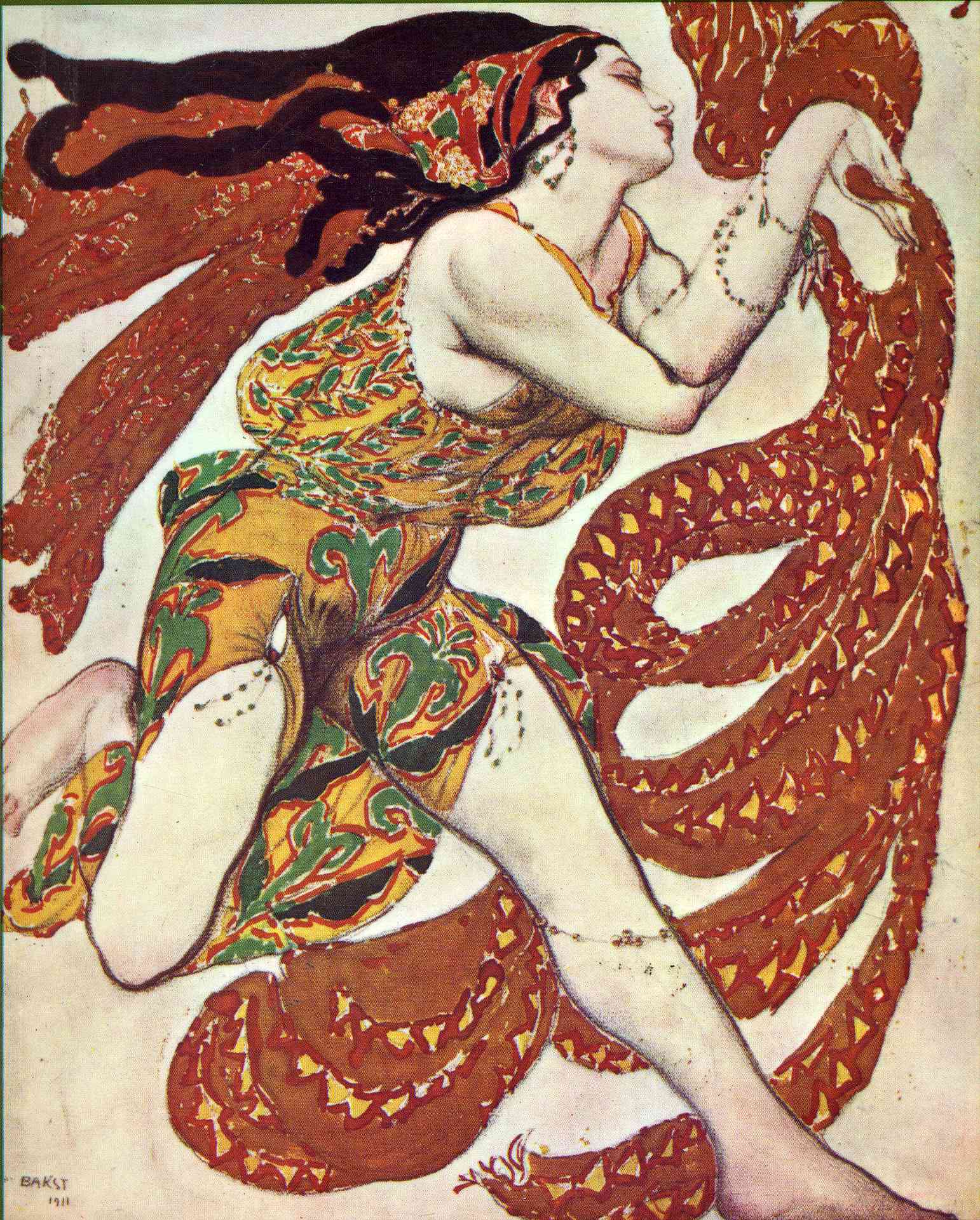 Leon Bakst Costume Design for a Bacchante in 'Narcisse' by Tcherepnin 1911 Fine Art Print