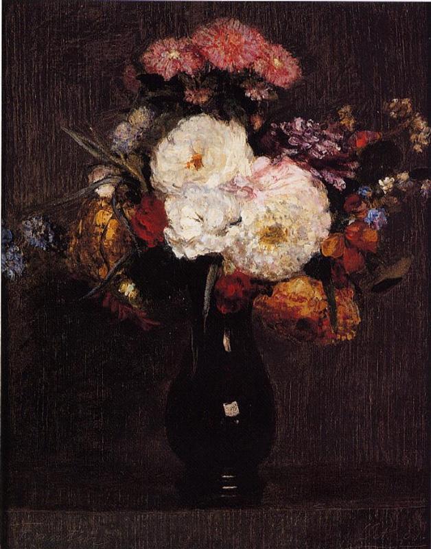 Henri Fantin-Latour Dahlias, Queens Daisies, Roses and Corn Flowers 1861 Fine Art Print