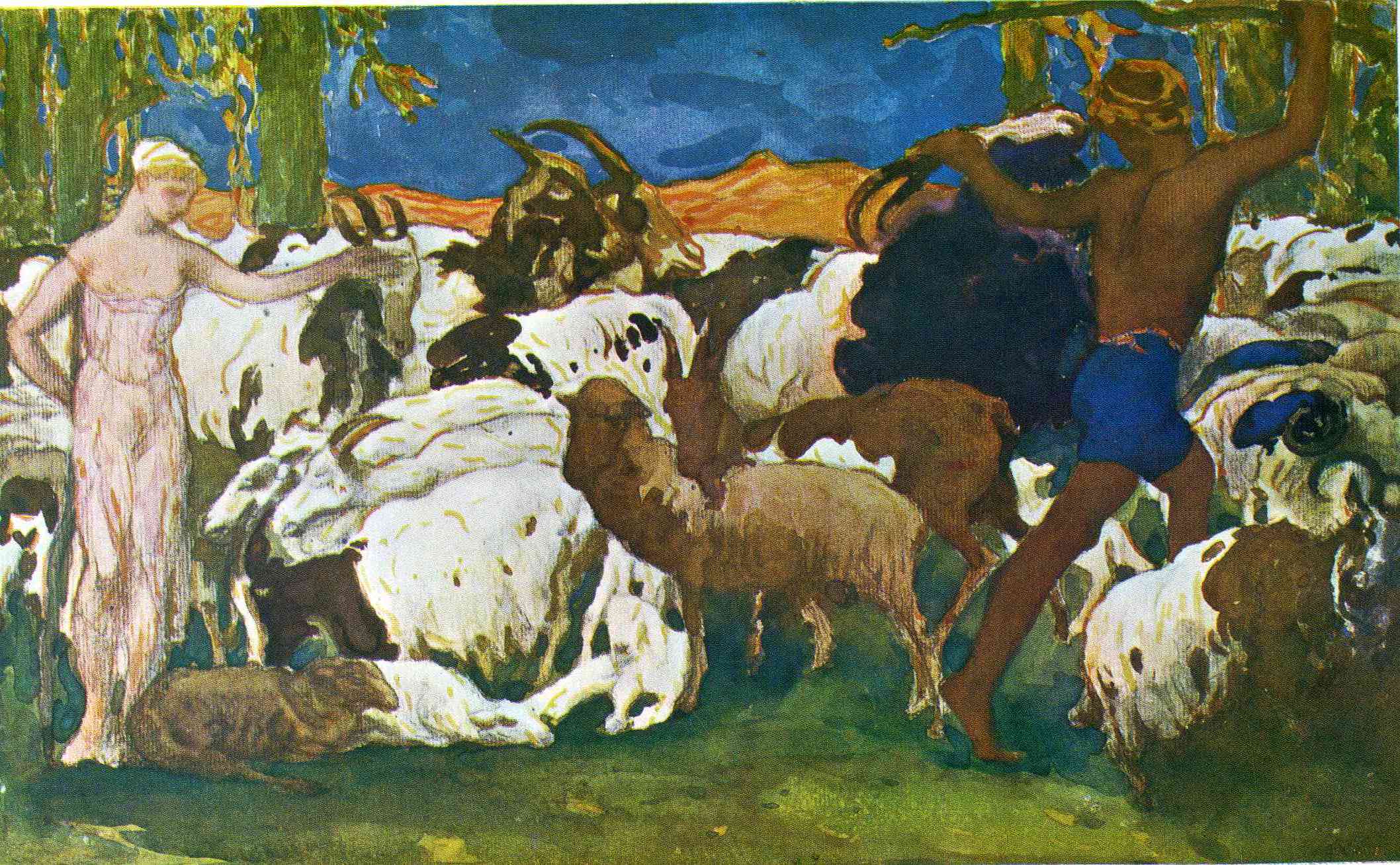 Leon Bakst Daphnis and Chloe Bidding Each Other Goodnight (Design for a Decorative Panel) 1912 Fine Art Print