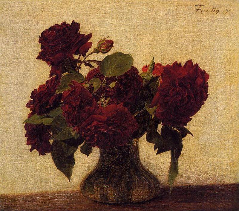 Henri Fantin-Latour Dark Roses on Light Background 1891 Fine Art Print