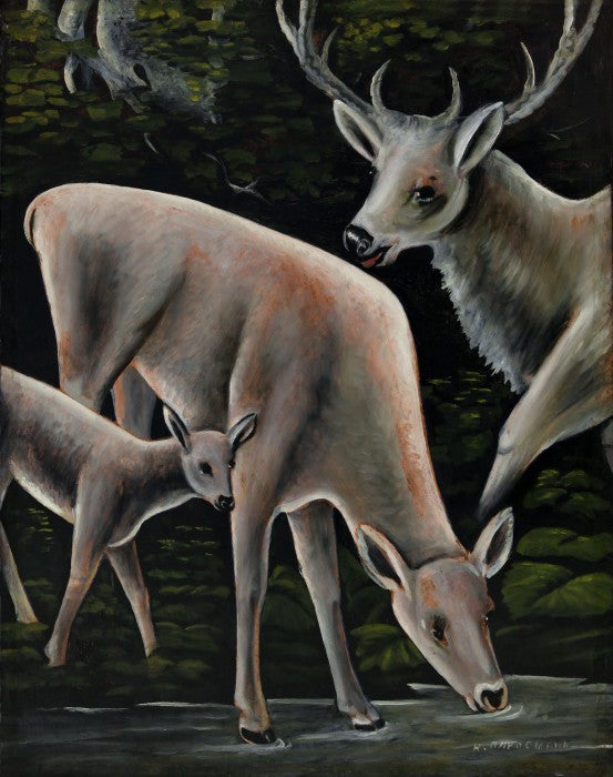 Niko Pirosmani Deer Family at Waterhole 1917 Fine Art Print