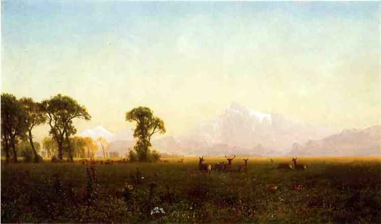Albert Bierstadt Deer Grazing, Grand Tetons, Wyoming 1861 Fine Art Print