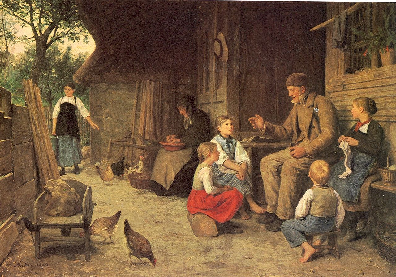 Albrecht Anker Grandfather Telling a Story 1884 Fine Art Print