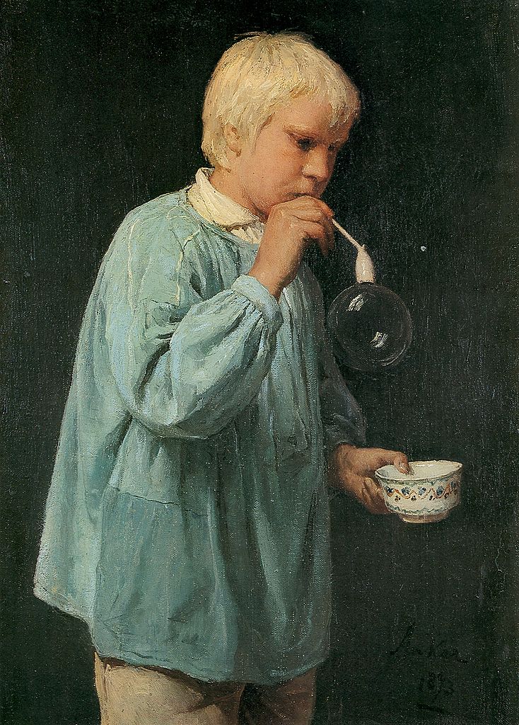 Albrecht Anker The Soap Blower 1873 Fine Art Print