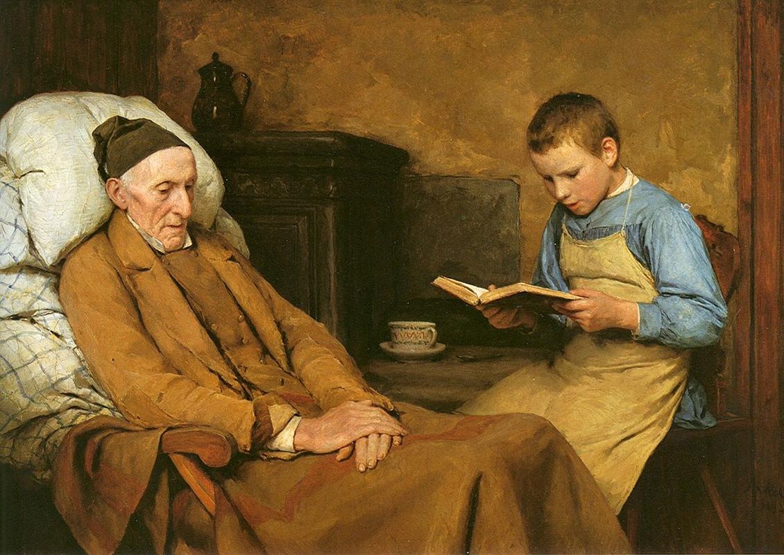 Albrecht Anker Reading Devotions to Grandfather 1893 Fine Art Print