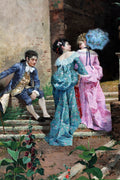 Filippo Indoni Two Ladies and a Gentleman strolling through a Classical Architectural Landscape 1878 Fine Art Print
