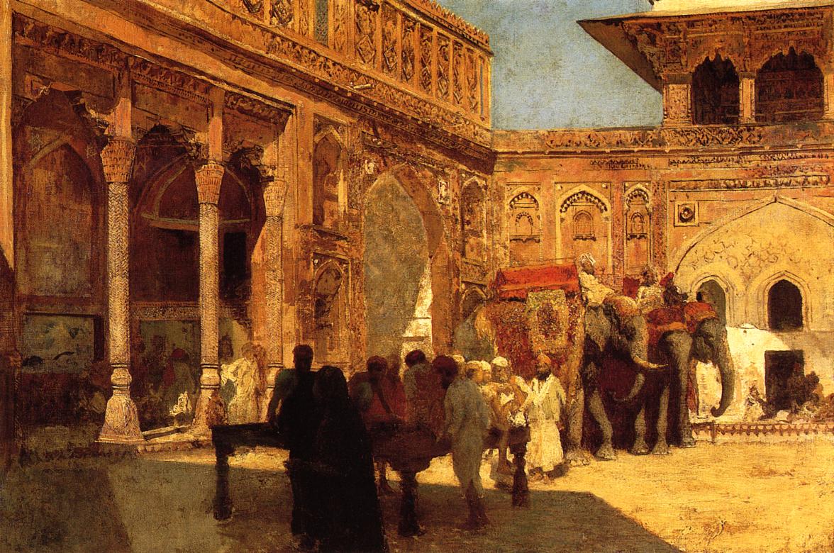 Edwin Lord Weeks Elephants and Figures in a Courtyard, Fort Agra 1890-1899 Fine Art Print